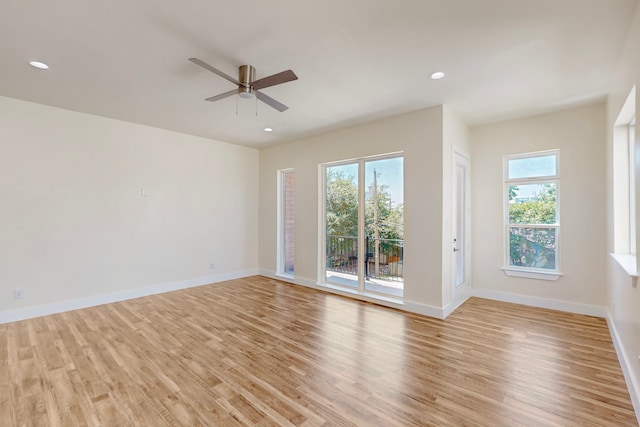 1021 Mobile St, Dallas, TX 75208 - unfurnished room featuring light wood-type flooring, ceiling fan, baseboards, and recessed lighting