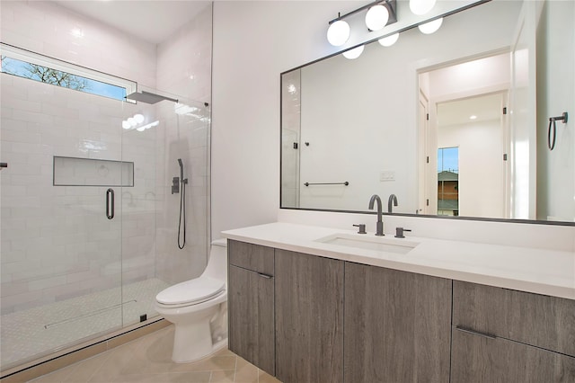 8506 Craighill Ave, Dallas, TX 75209 - full bathroom with a shower stall, toilet, vanity, and tile patterned flooring