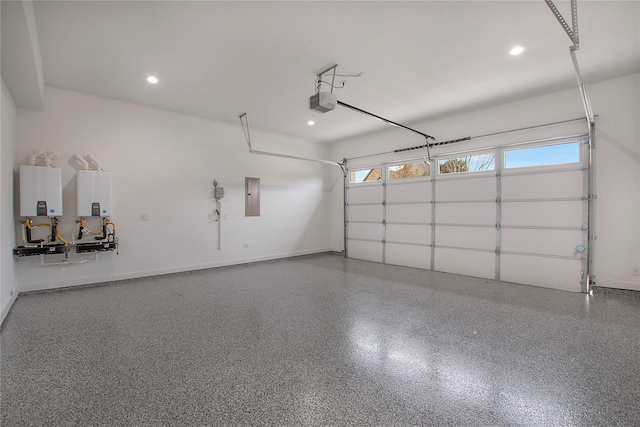 8506 Craighill Ave, Dallas, TX 75209 - garage featuring recessed lighting, water heater, electric panel, and a garage door opener