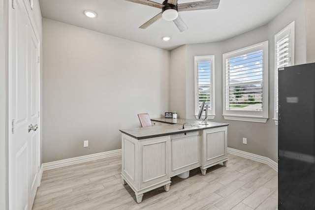 3723 Parkwood Ln, Denison, TX 75020 - office featuring ceiling fan, baseboards, light wood-style flooring, and recessed lighting