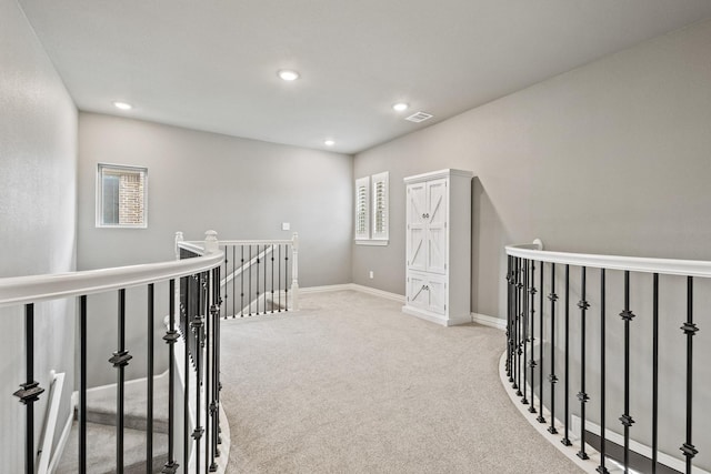 3723 Parkwood Ln, Denison, TX 75020 - hallway featuring an upstairs landing, carpet, recessed lighting, and baseboards