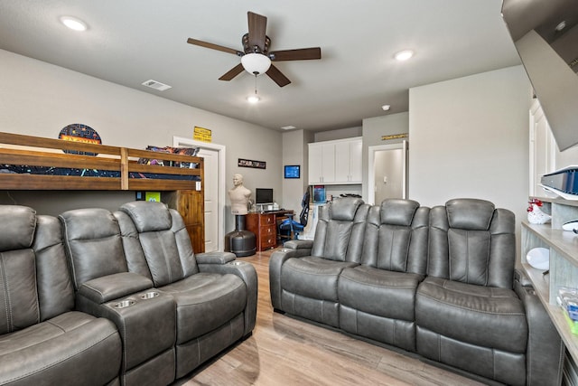3723 Parkwood Ln, Denison, TX 75020 - home theater with ceiling fan, light wood finished floors, and recessed lighting
