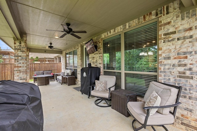 3723 Parkwood Ln, Denison, TX 75020 - view of patio featuring an outdoor living space with a fire pit and ceiling fan