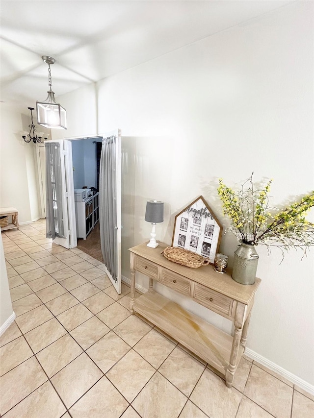 328 Foxhunter St, Fort Worth, TX 76131 - interior space featuring light tile patterned floors, a chandelier, and baseboards