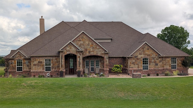 1235 Meredith Creek Ln, Fort Worth, TX 76179 - view of front of property featuring a chimney, stone siding, and a front yard