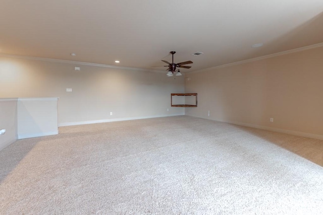 1235 Meredith Creek Ln, Fort Worth, TX 76179 - empty room with ornamental molding, a ceiling fan, light colored carpet, baseboards, and recessed lighting