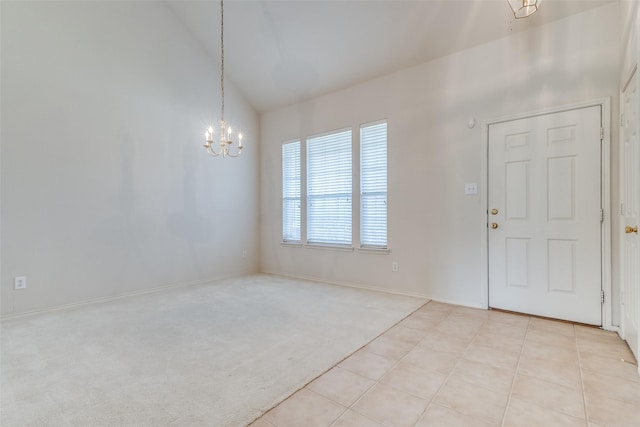 5132 Senator Dr, Fort Worth, TX 76244 - foyer featuring a chandelier, high vaulted ceiling, light carpet, and baseboards