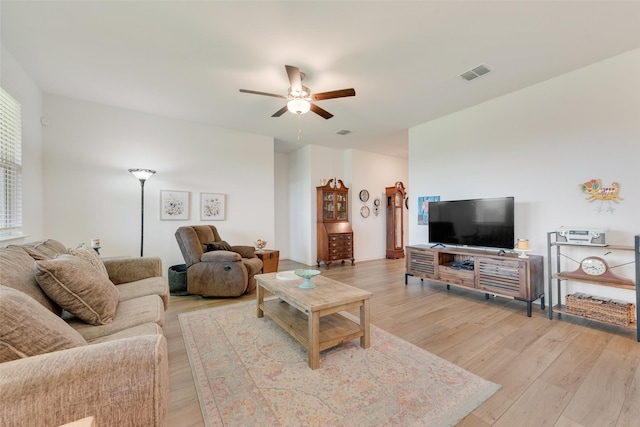 968 Manuel Dr, Fate, TX 75087 - living area featuring a ceiling fan and light wood-type flooring