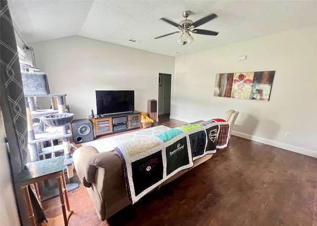 7208 Autumn Run Dr, Forest Hill, TX 76140 - living room with vaulted ceiling, baseboards, and ceiling fan