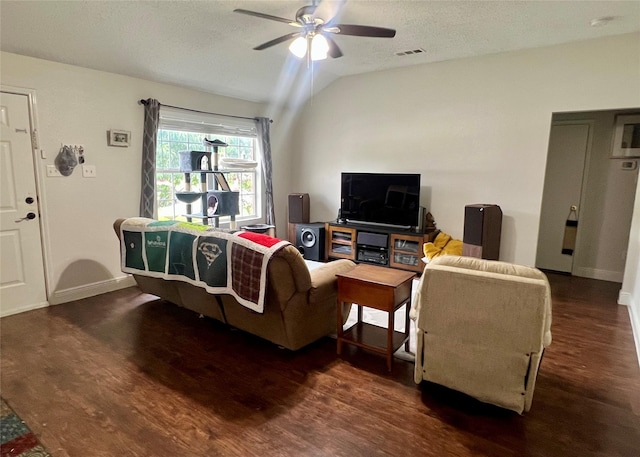 7208 Autumn Run Dr, Forest Hill, TX 76140 - living area featuring wood finished floors, ceiling fan, baseboards, and a textured ceiling