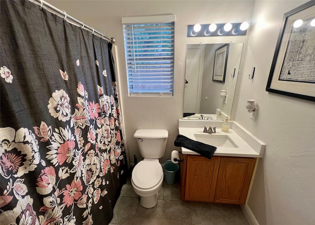 7208 Autumn Run Dr, Forest Hill, TX 76140 - bathroom with tile patterned floors, vanity, toilet, and curtained shower