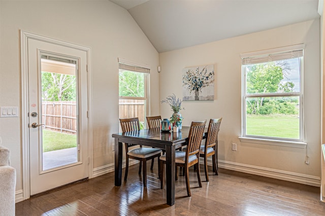 2923 Ash Ave, Melissa, TX 75454 - dining space with vaulted ceiling, dark wood-type flooring, and baseboards