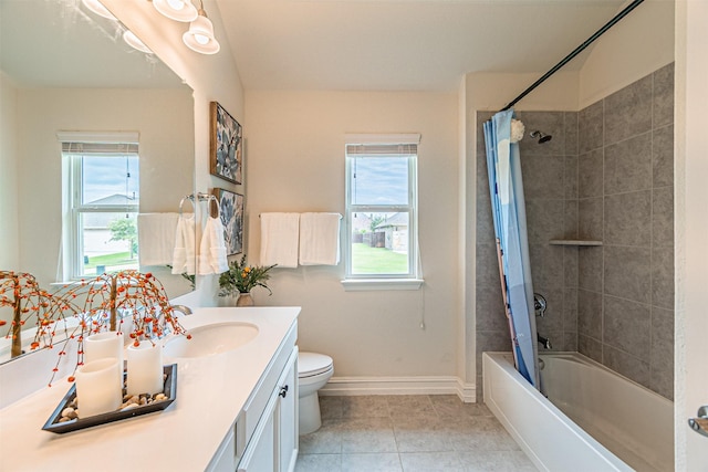 2923 Ash Ave, Melissa, TX 75454 - full bathroom with vanity, toilet, baseboards, shower / bath combination with curtain, and tile patterned floors