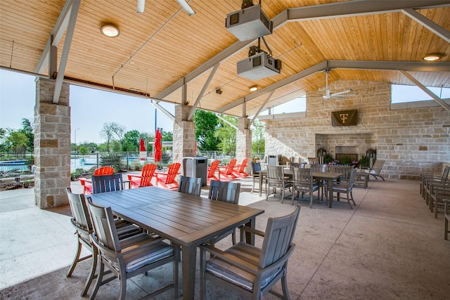 8141 Meadow Valley Dr, Mckinney, TX 75071 - view of patio / terrace with outdoor dining space, a gazebo, and ceiling fan