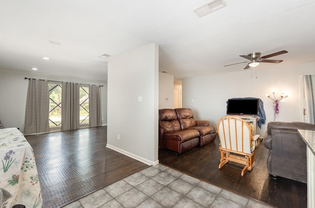 2517 Blanton St, Dallas, TX 75227 - living room with baseboards, ceiling fan, and recessed lighting