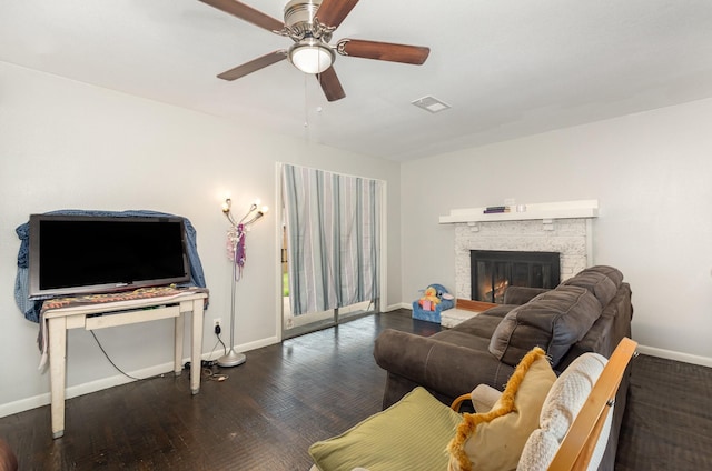 2517 Blanton St, Dallas, TX 75227 - living room with baseboards, wood finished floors, and a ceiling fan