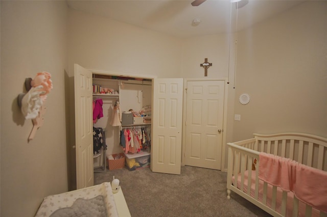 618 Matador Dr, Oak Point, TX 75068 - bedroom featuring carpet, a crib, a closet, and a ceiling fan