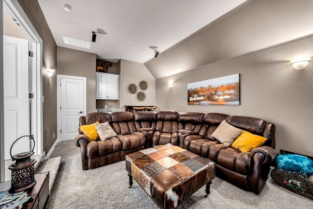 7363 Calla Lilly Ln, Frisco, TX 75034 - carpeted living room featuring lofted ceiling