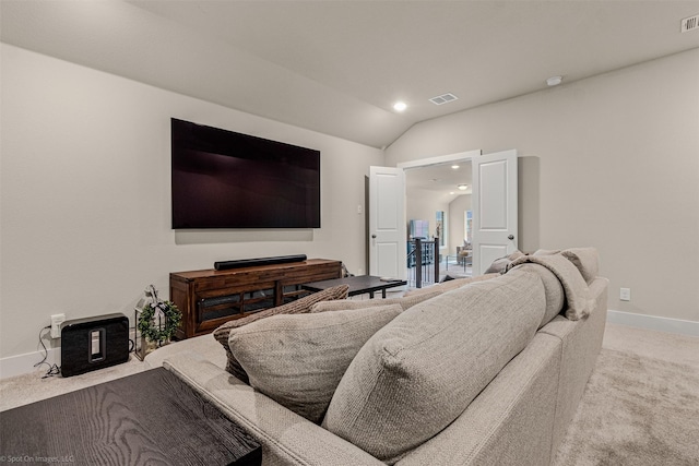 752 Fletcher Dr, Fate, TX 75087 - living area featuring baseboards, vaulted ceiling, carpet flooring, and recessed lighting
