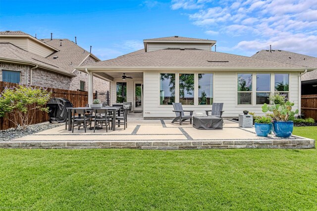 752 Fletcher Dr, Fate, TX 75087 - rear view of house featuring a patio area, a ceiling fan, and a shingled roof