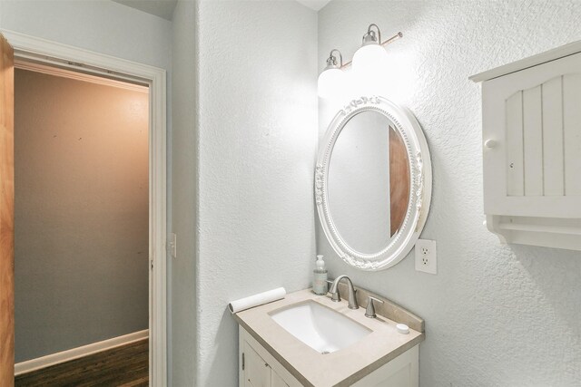 133 SE Newton Dr, Burleson, TX 76028 - bathroom featuring vanity, wood finished floors, and a textured wall