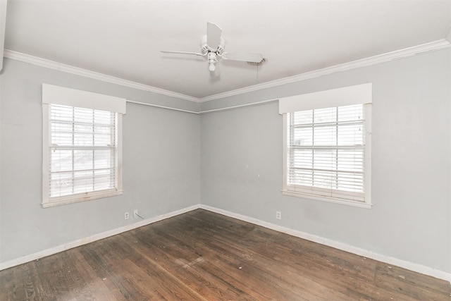 133 SE Newton Dr, Burleson, TX 76028 - spare room with crown molding, plenty of natural light, a ceiling fan, dark wood-style flooring, and baseboards
