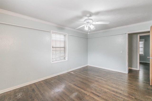 133 SE Newton Dr, Burleson, TX 76028 - spare room with a ceiling fan, crown molding, dark wood finished floors, and baseboards