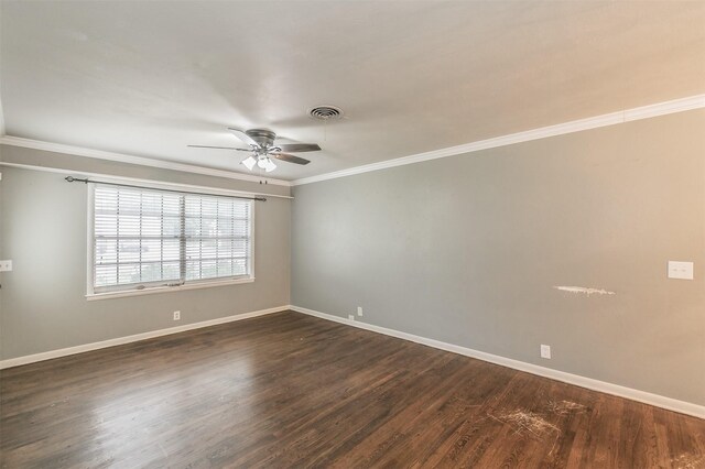 133 SE Newton Dr, Burleson, TX 76028 - unfurnished room with ceiling fan, ornamental molding, dark wood-style flooring, and baseboards