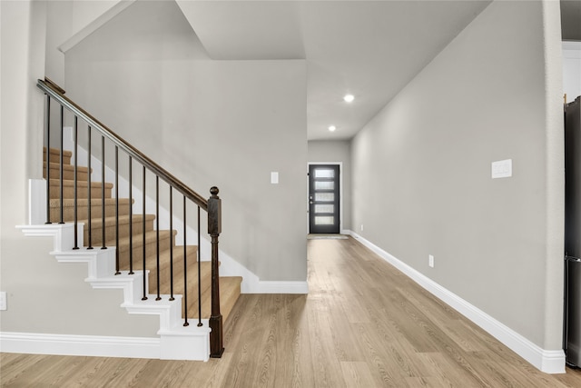 9100 Cacti Ct, Fort Worth, TX 76036 - foyer featuring wood finished floors, stairs, recessed lighting, and baseboards