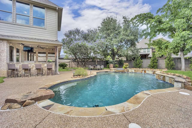7209 Braemar Ter, Colleyville, TX 76034 - view of swimming pool with a fenced backyard, a patio area, and a ceiling fan