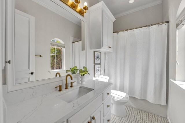 7209 Braemar Ter, Colleyville, TX 76034 - full bathroom featuring vanity, toilet, and crown molding