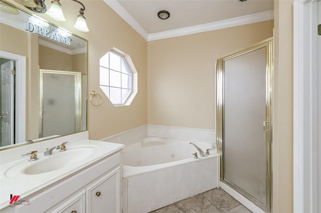 3635 Greenacres Place Dr Unit 350, Bossier City, LA 71111 - bathroom with ornamental molding, a shower stall, vanity, and a jetted tub
