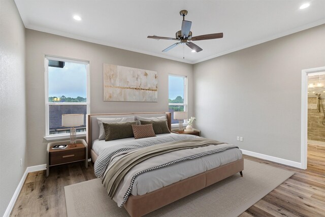 5128 Country Club Dr, Granbury, TX 76049 - bedroom featuring multiple windows, wood finished floors, baseboards, ornamental molding, and recessed lighting