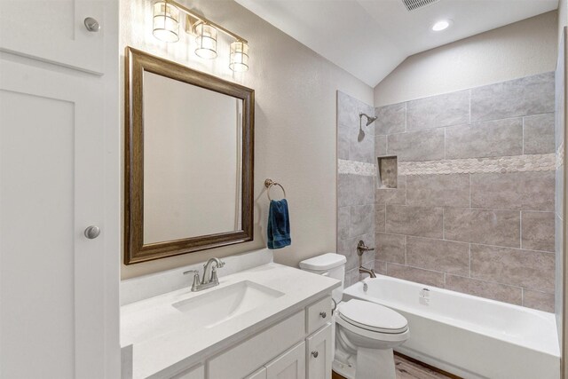 5128 Country Club Dr, Granbury, TX 76049 - full bath with vanity, toilet, shower / washtub combination, lofted ceiling, and wood finished floors