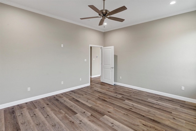 5128 Country Club Dr, Granbury, TX 76049 - unfurnished room featuring ceiling fan, recessed lighting, baseboards, wood finished floors, and crown molding