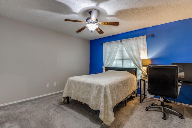 1017 Lake Trail Dr, Little Elm, TX 75068 - bedroom featuring carpet, a ceiling fan, baseboards, a textured ceiling, and an office area