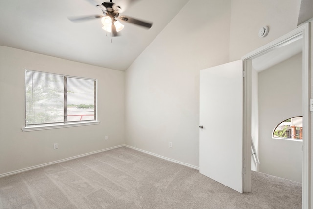 808 Brockden Dr, Mesquite, TX 75149 - unfurnished bedroom with light colored carpet, vaulted ceiling, and a ceiling fan