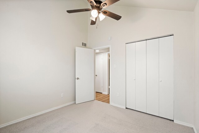 808 Brockden Dr, Mesquite, TX 75149 - unfurnished bedroom with a high ceiling, baseboards, carpet, a closet, and ceiling fan