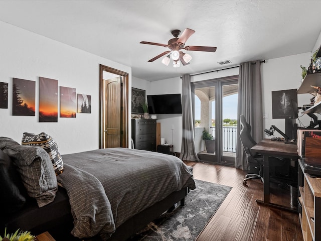 12633 Lakeview Ct, Fort Worth, TX 76179 - bedroom with access to outside, wood-type flooring, ceiling fan, and an office area