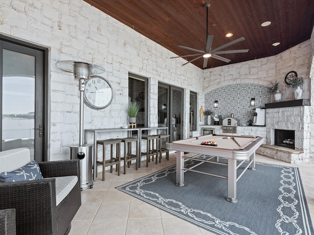 12633 Lakeview Ct, Fort Worth, TX 76179 - view of patio / terrace with an outdoor stone fireplace and ceiling fan