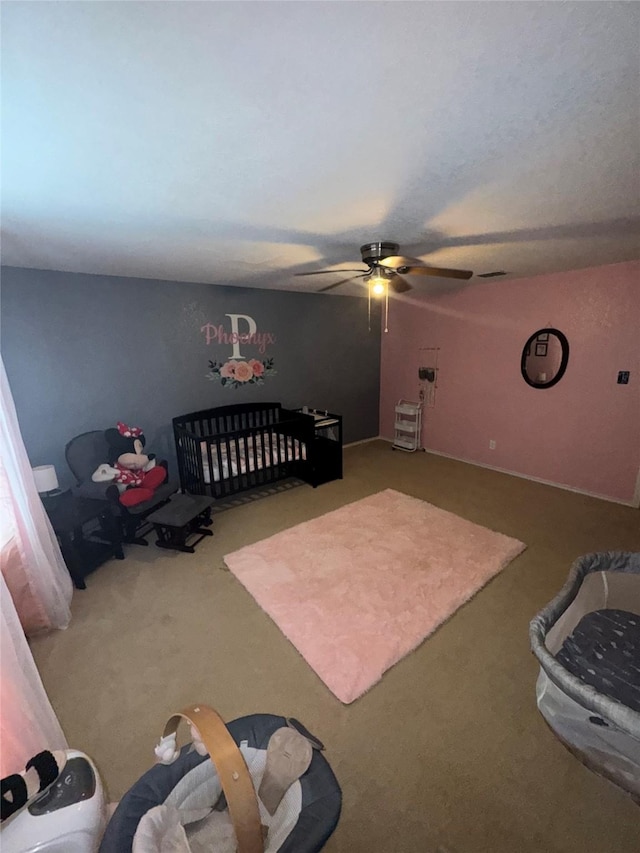 4331 Stetson Run, San Antonio, TX 78223 - living area with carpet flooring and a ceiling fan