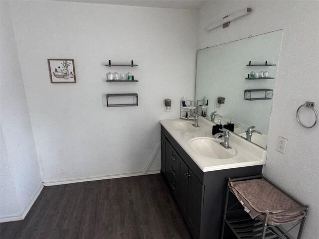 4331 Stetson Run, San Antonio, TX 78223 - bathroom with wood finished floors, baseboards, and double vanity