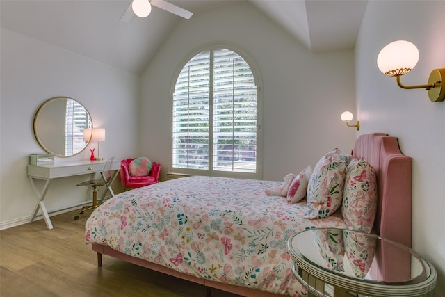 1360 Bent Trail Cir, Southlake, TX 76092 - bedroom featuring wood finished floors, lofted ceiling, and ceiling fan