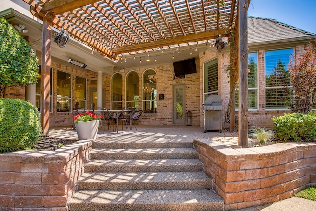 1360 Bent Trail Cir, Southlake, TX 76092 - view of patio featuring a grill and a pergola