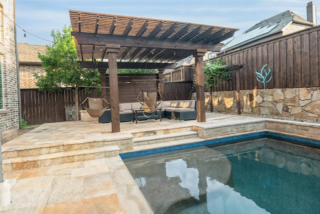 8051 Harliquin Ct, Frisco, TX 75035 - view of swimming pool featuring a pergola, a patio area, a fenced backyard, and outdoor lounge area