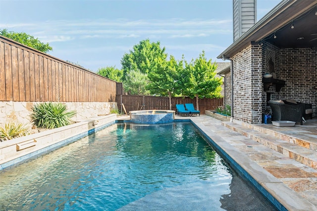 8051 Harliquin Ct, Frisco, TX 75035 - view of pool featuring a fenced backyard, a patio, and a pool with connected hot tub