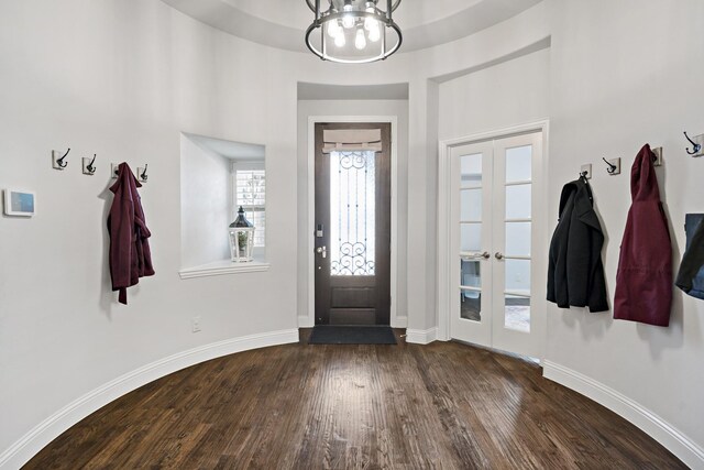 1801 Emerald Vista Blvd, Wylie, TX 75098 - foyer entrance featuring dark wood-style flooring, a chandelier, french doors, and baseboards