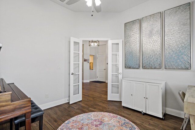 1801 Emerald Vista Blvd, Wylie, TX 75098 - living area with dark wood-type flooring, french doors, baseboards, and a chandelier