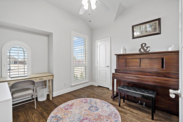 1801 Emerald Vista Blvd, Wylie, TX 75098 - home office with ceiling fan, lofted ceiling, wood finished floors, and baseboards