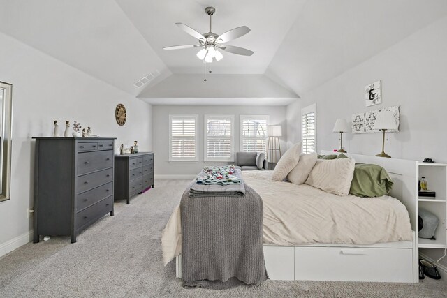 1801 Emerald Vista Blvd, Wylie, TX 75098 - bedroom featuring light colored carpet, vaulted ceiling, baseboards, and ceiling fan